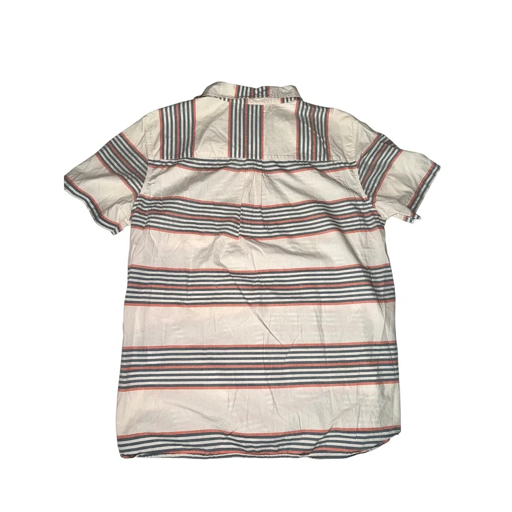 The North Face Button Up Shirt Mens XL White Blue Orange Striped Short Sleeve